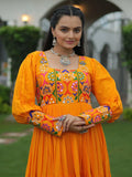 Bewitching Mustard Yellow Gamthi Work Rayon Navratri Wear Gown - Zeel Clothing