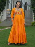 Bewitching Mustard Yellow Gamthi Work Rayon Navratri Wear Gown - Zeel Clothing