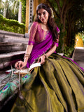 Bewitching Olive Green Zari Weaving Kanchipuram Silk Half Saree Lehenga - Zeel Clothing