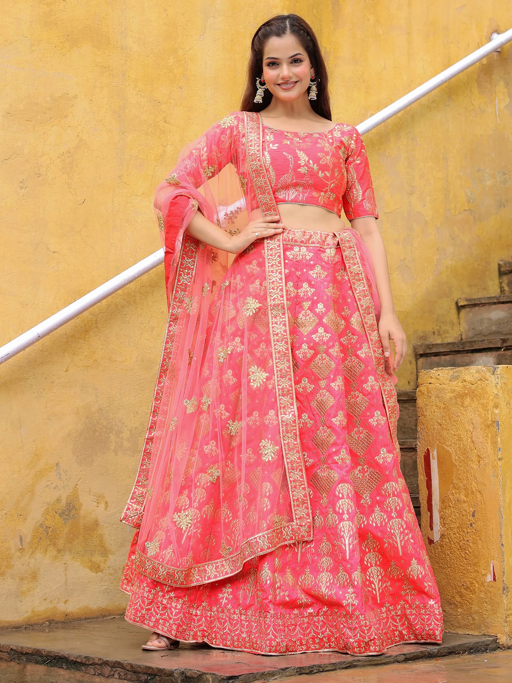 Bewitching Peach Embroidered Silk Wedding Lehenga Choli With Dupatta - Zeel Clothing