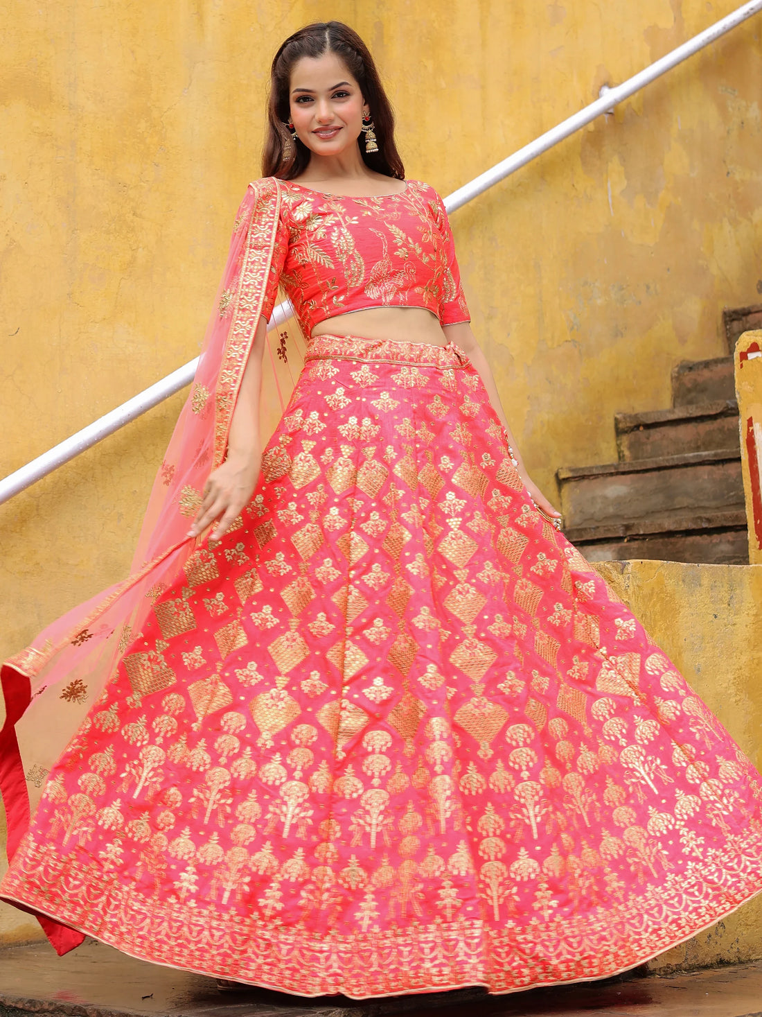 Bewitching Peach Embroidered Silk Wedding Lehenga Choli With Dupatta - Zeel Clothing