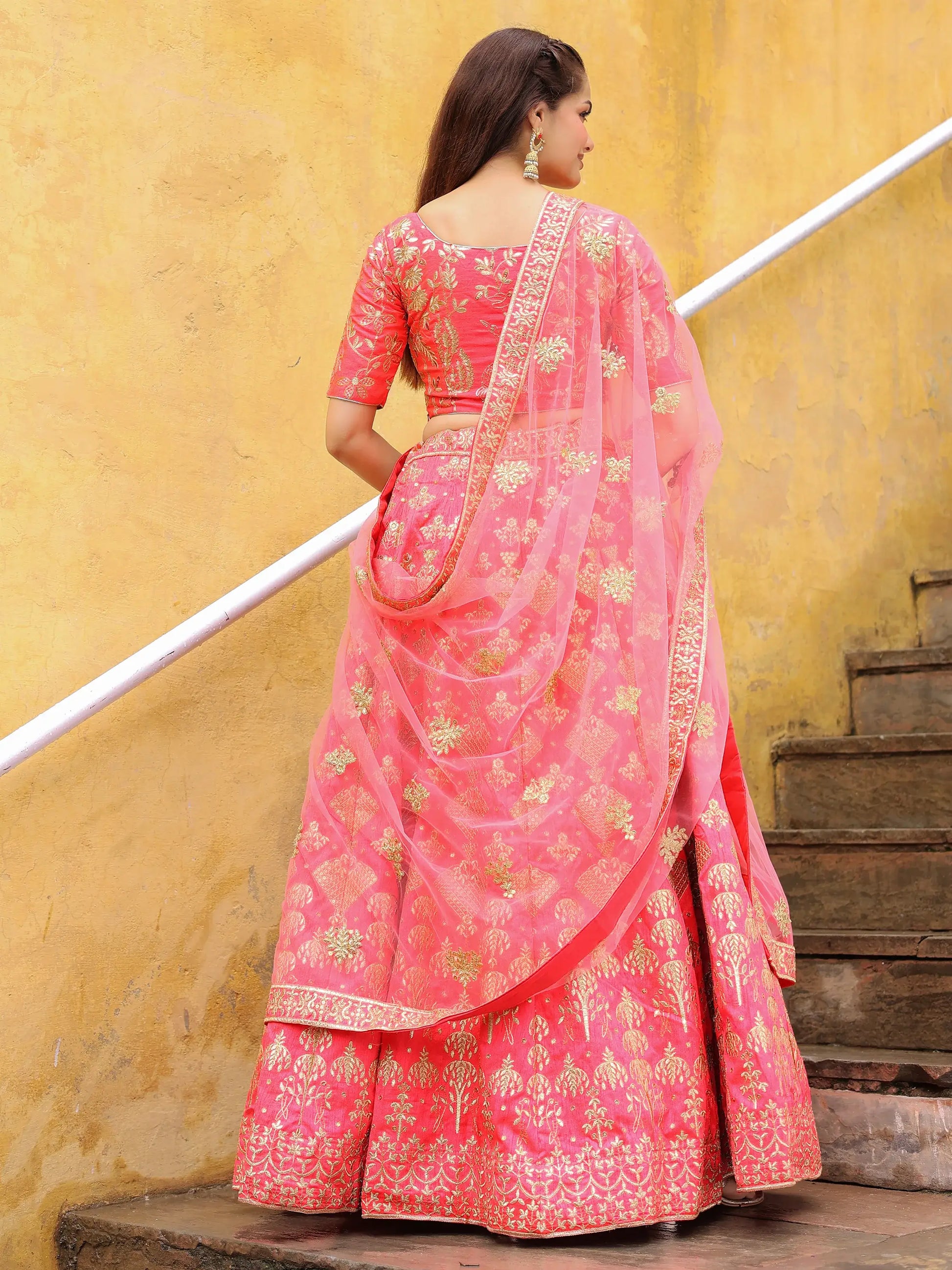 Bewitching Peach Embroidered Silk Wedding Lehenga Choli With Dupatta - Zeel Clothing