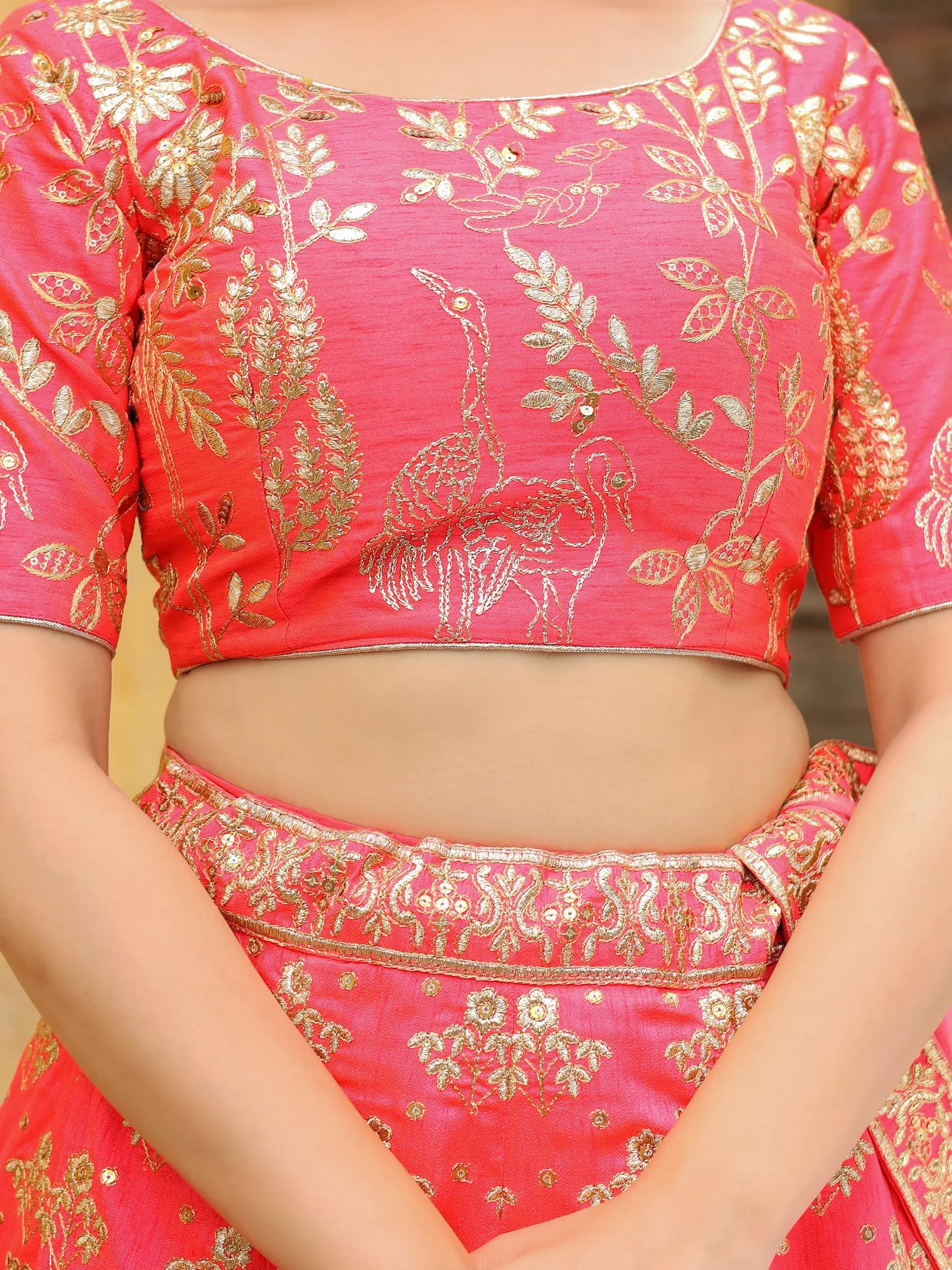 Bewitching Peach Embroidered Silk Wedding Lehenga Choli With Dupatta - Zeel Clothing