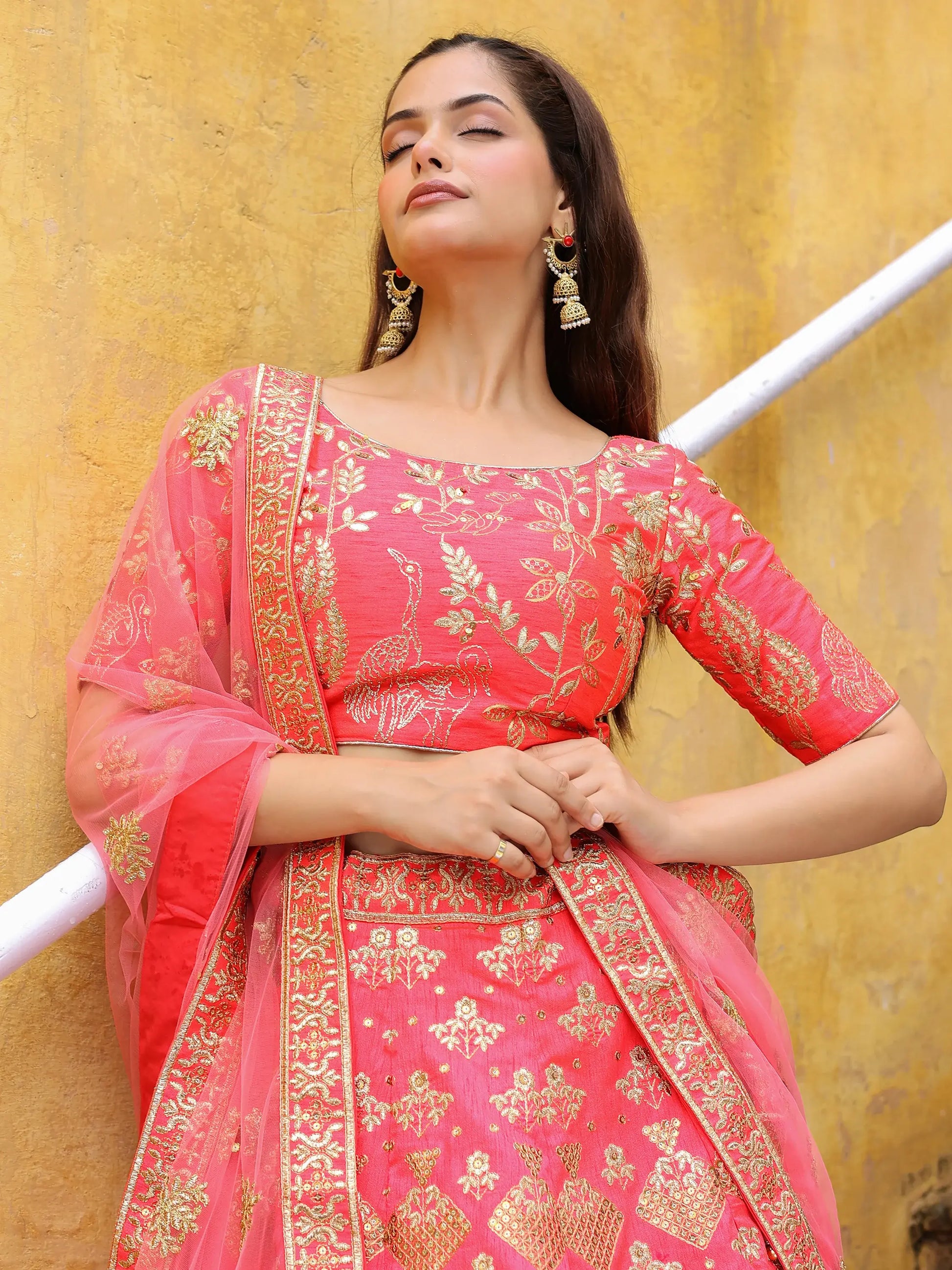 Bewitching Peach Embroidered Silk Wedding Lehenga Choli With Dupatta - Zeel Clothing