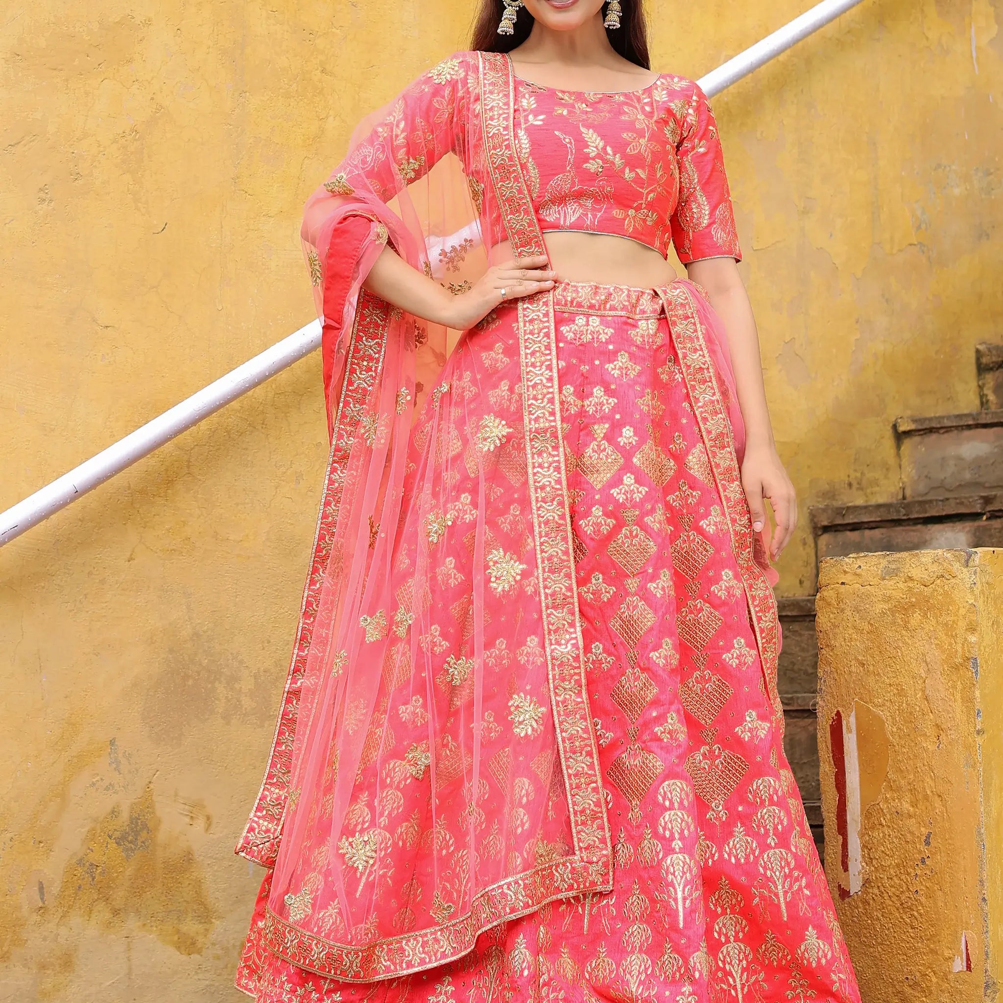 Bewitching Peach Embroidered Silk Wedding Lehenga Choli With Dupatta - Zeel Clothing
