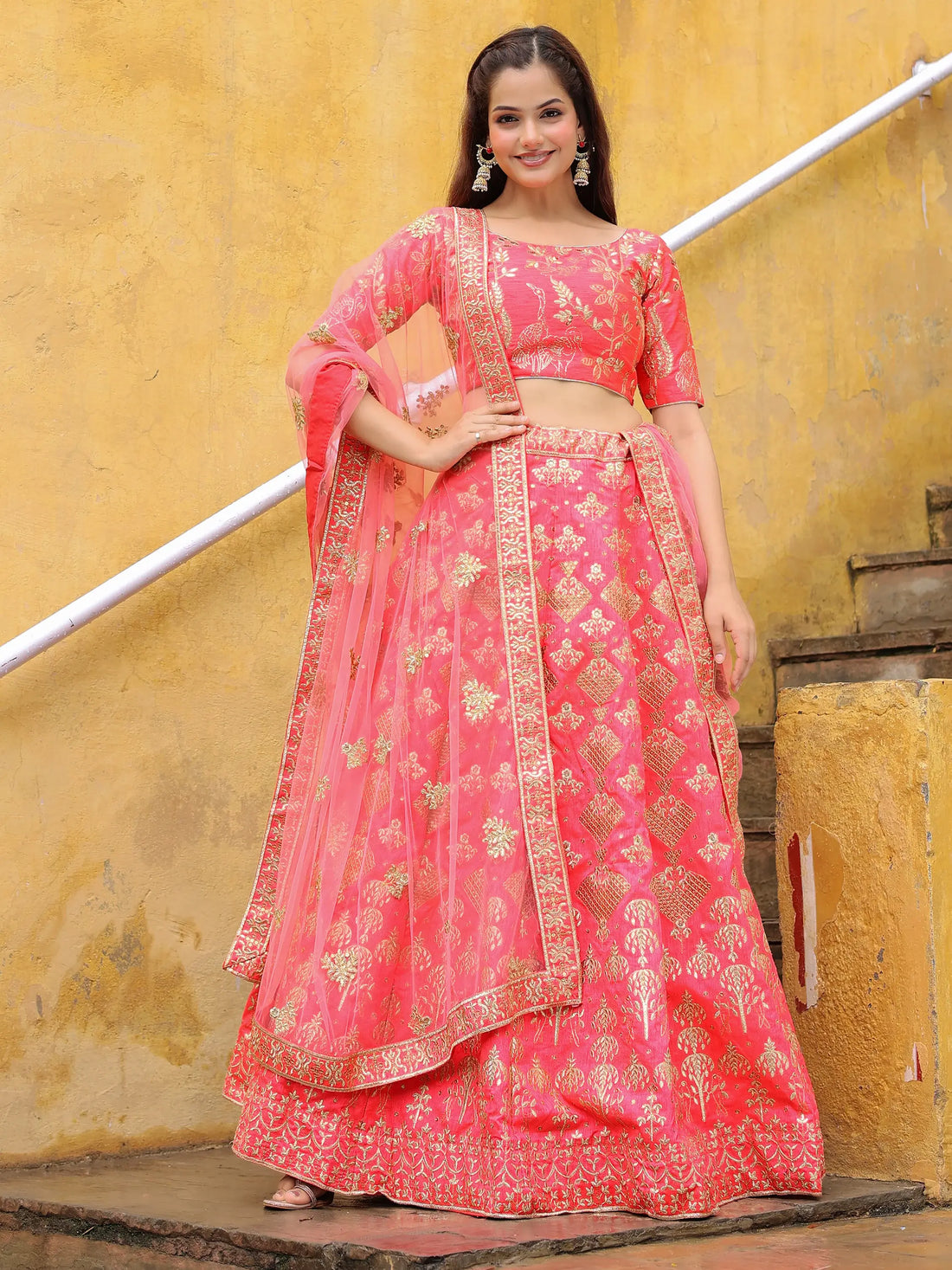 Bewitching Peach Embroidered Silk Wedding Lehenga Choli With Dupatta - Zeel Clothing