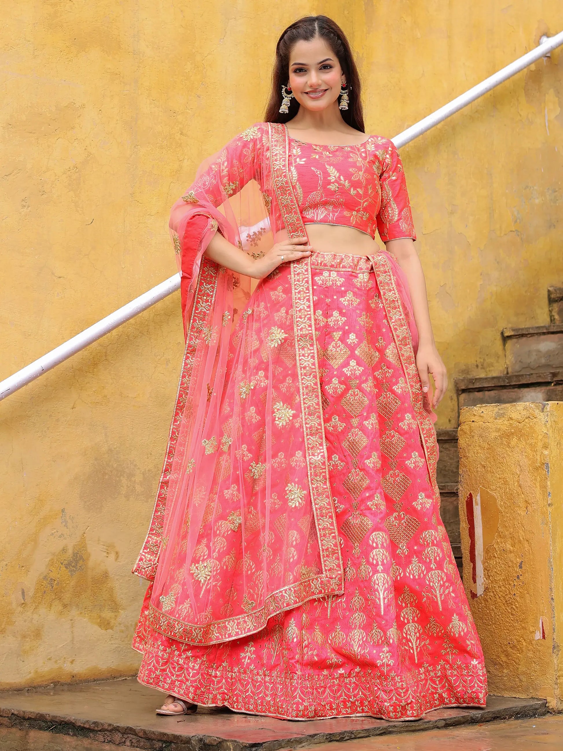 Bewitching Peach Embroidered Silk Wedding Lehenga Choli With Dupatta - Zeel Clothing