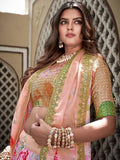 Bewitching Peach Floral Printed Chinon Reception Wear Lehenga Choli - Zeel Clothing