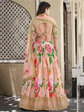 Bewitching Peach Floral Printed Chinon Reception Wear Lehenga Choli - Zeel Clothing