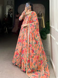 Bewitching Peach Floral Printed Georgette Festive Wear Gown With Dupatta - Zeel Clothing