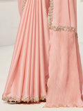Bewitching Peach Lace Work Satin Reception Wear Saree With Blouse - Zeel Clothing