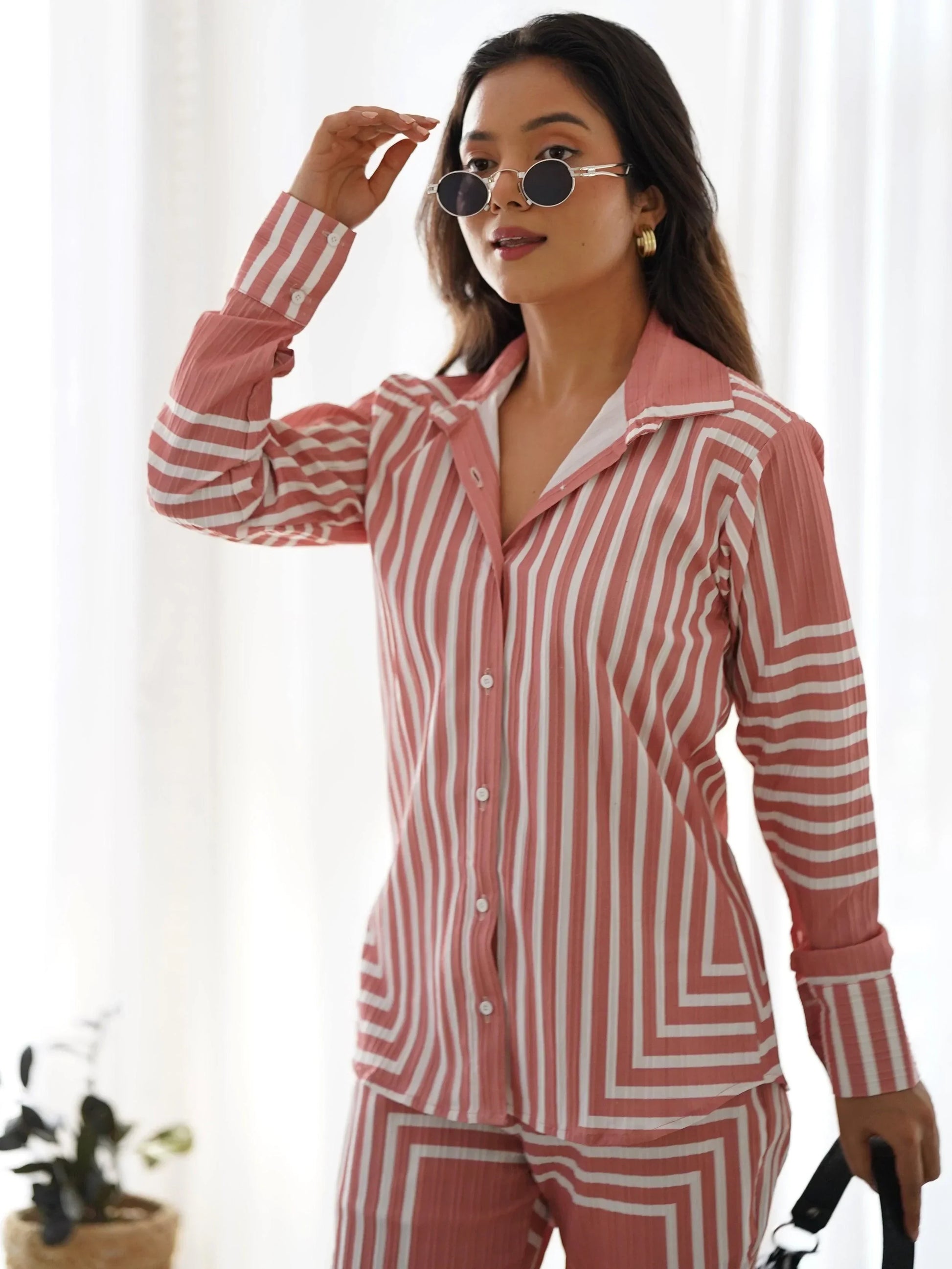 Bewitching Peach Printed Cotton Readymade Co-Ord Set