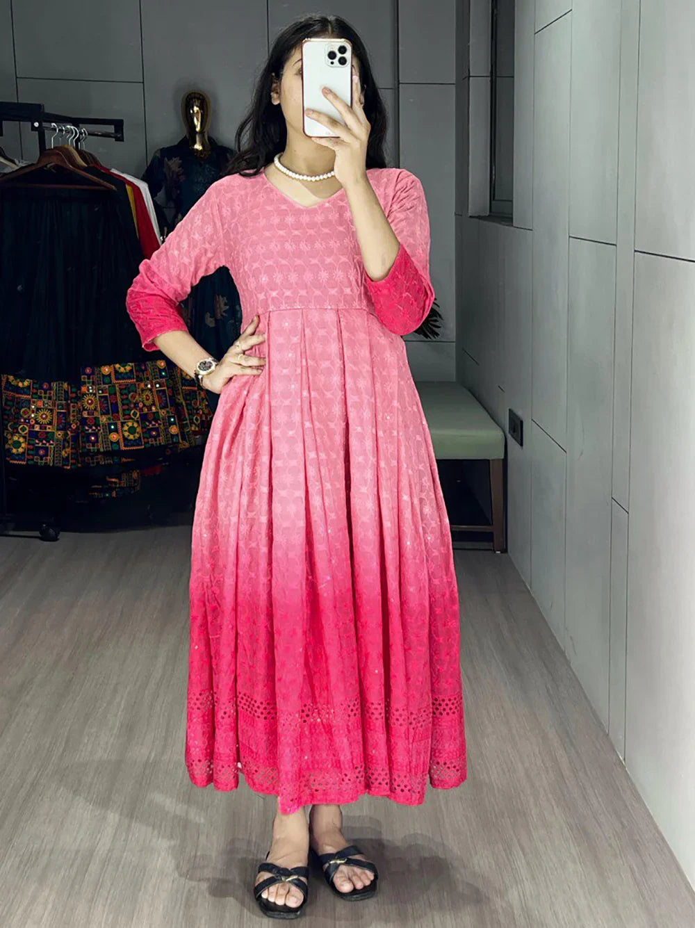 Bewitching Pink Chikankari Cotton Event Wear Dress - Zeel Clothing