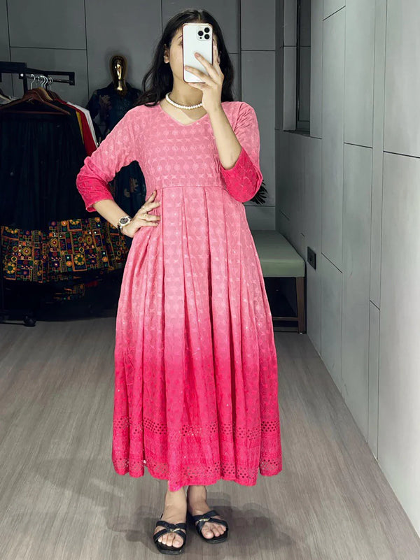 Bewitching Pink Chikankari Cotton Event Wear Dress - Zeel Clothing