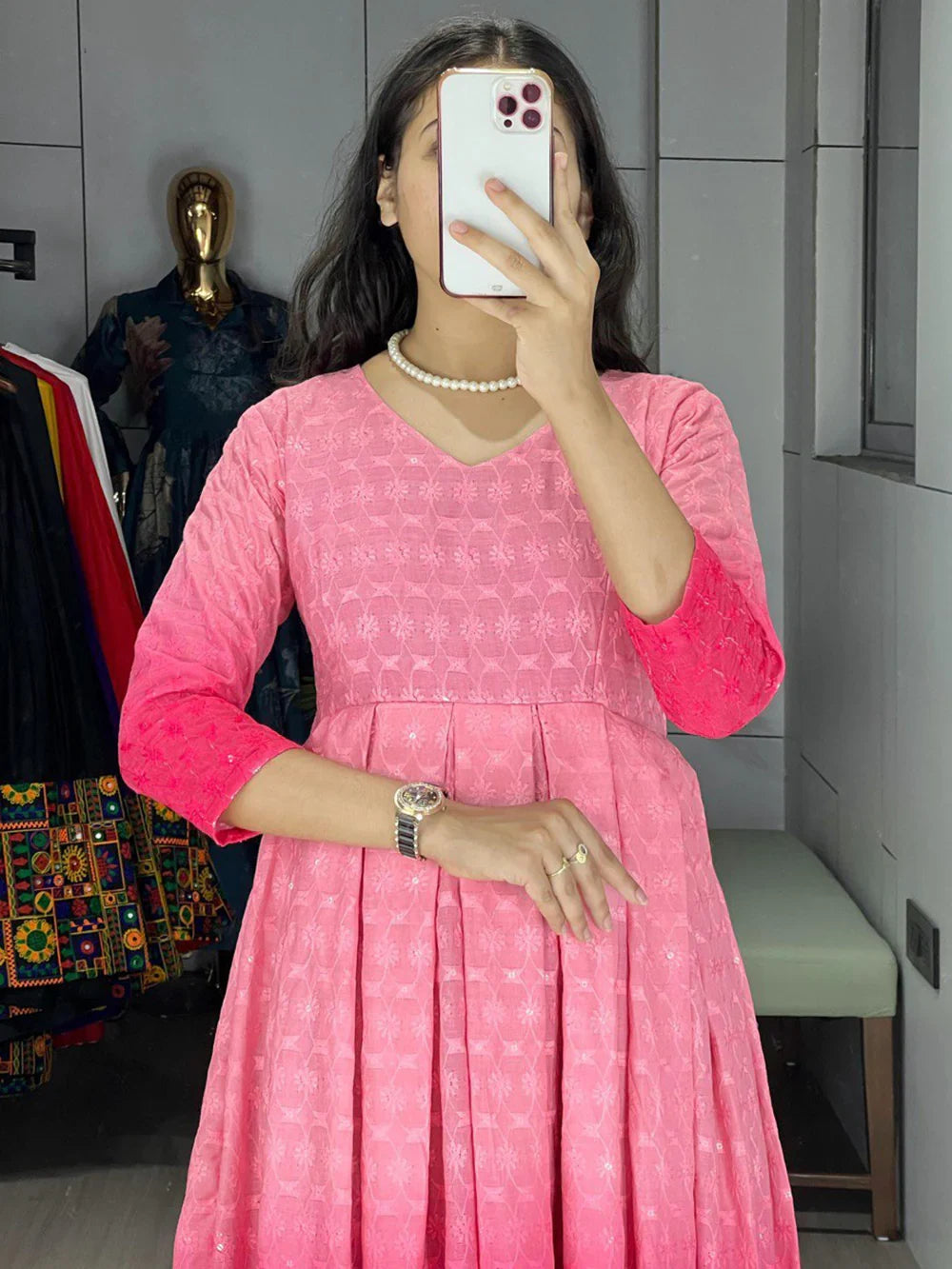 Bewitching Pink Chikankari Cotton Event Wear Dress - Zeel Clothing