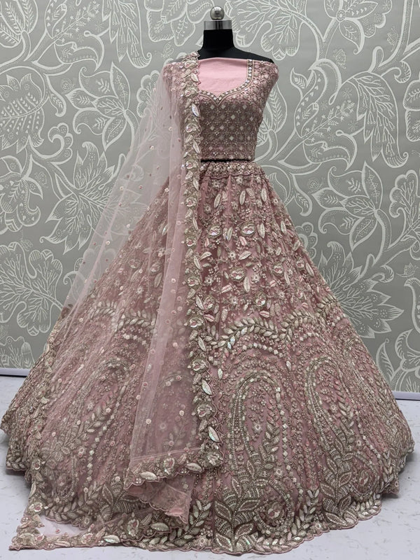 Bewitching Pink Dori Work Net Engagement Wear Lehenga Choli With Dupatta - Zeel Clothing