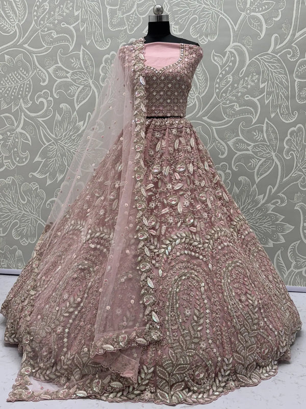 Bewitching Pink Dori Work Net Engagement Wear Lehenga Choli With Dupatta - Zeel Clothing