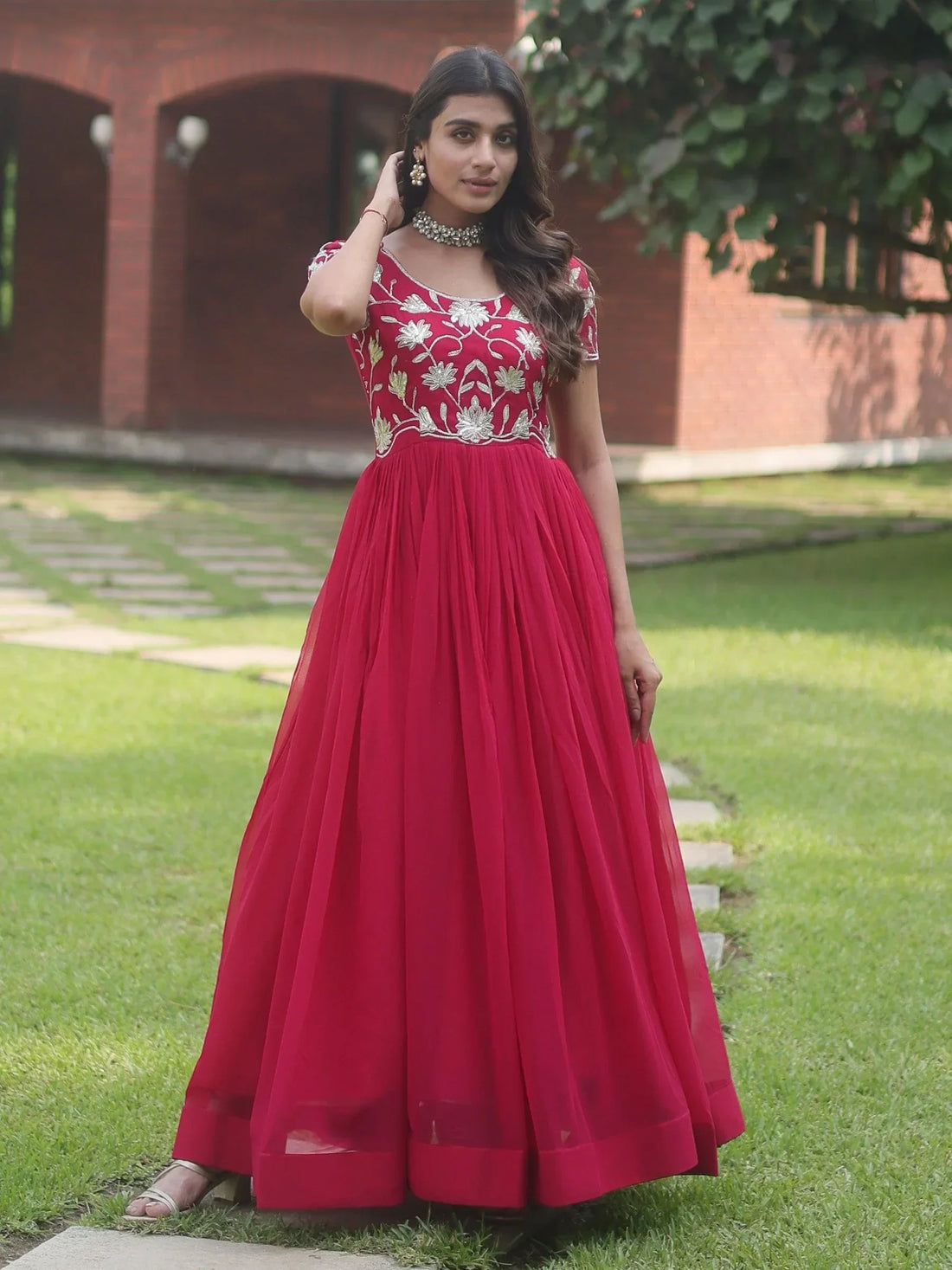 Bewitching Pink Embroidered Georgette Festival Wear Gown