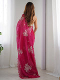 Bewitching Pink Embroidered Organza Party Wear Saree With Blouse - Zeel Clothing