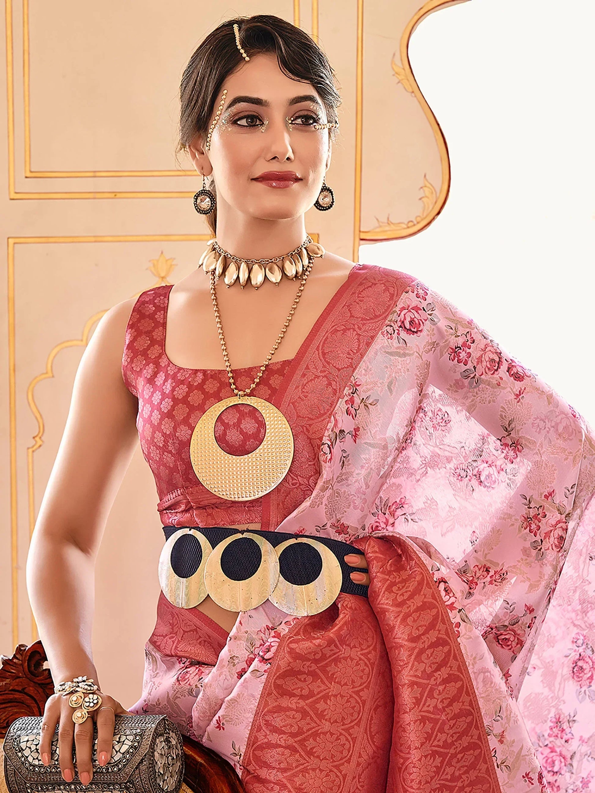 Bewitching Pink Floral Print Softy Silk Wedding Wear Saree - Zeel Clothing