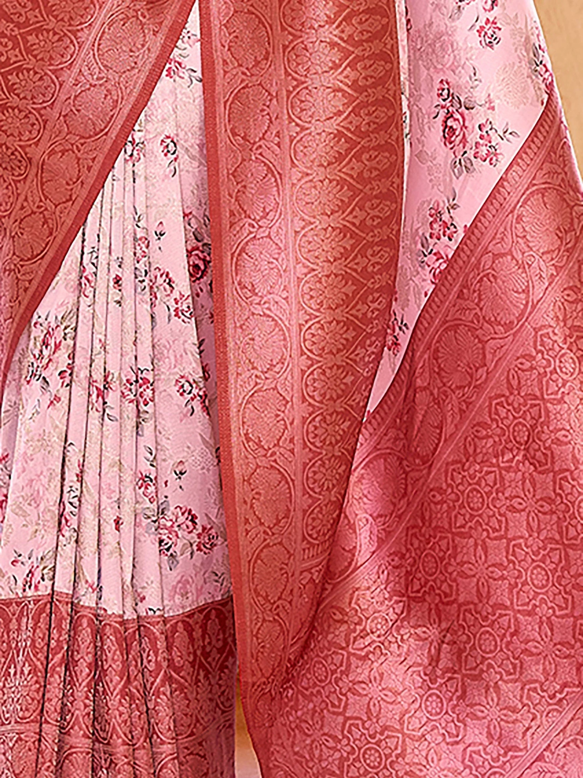Bewitching Pink Floral Print Softy Silk Wedding Wear Saree - Zeel Clothing