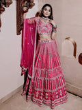 Bewitching Pink Mirror Work Silk Bridesmaid Lehenga Choli With Dupatta - Zeel Clothing
