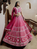 Bewitching Pink Mirror Work Silk Bridesmaid Lehenga Choli With Dupatta - Zeel Clothing