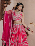 Bewitching Pink Mirror Work Silk Bridesmaid Lehenga Choli With Dupatta - Zeel Clothing