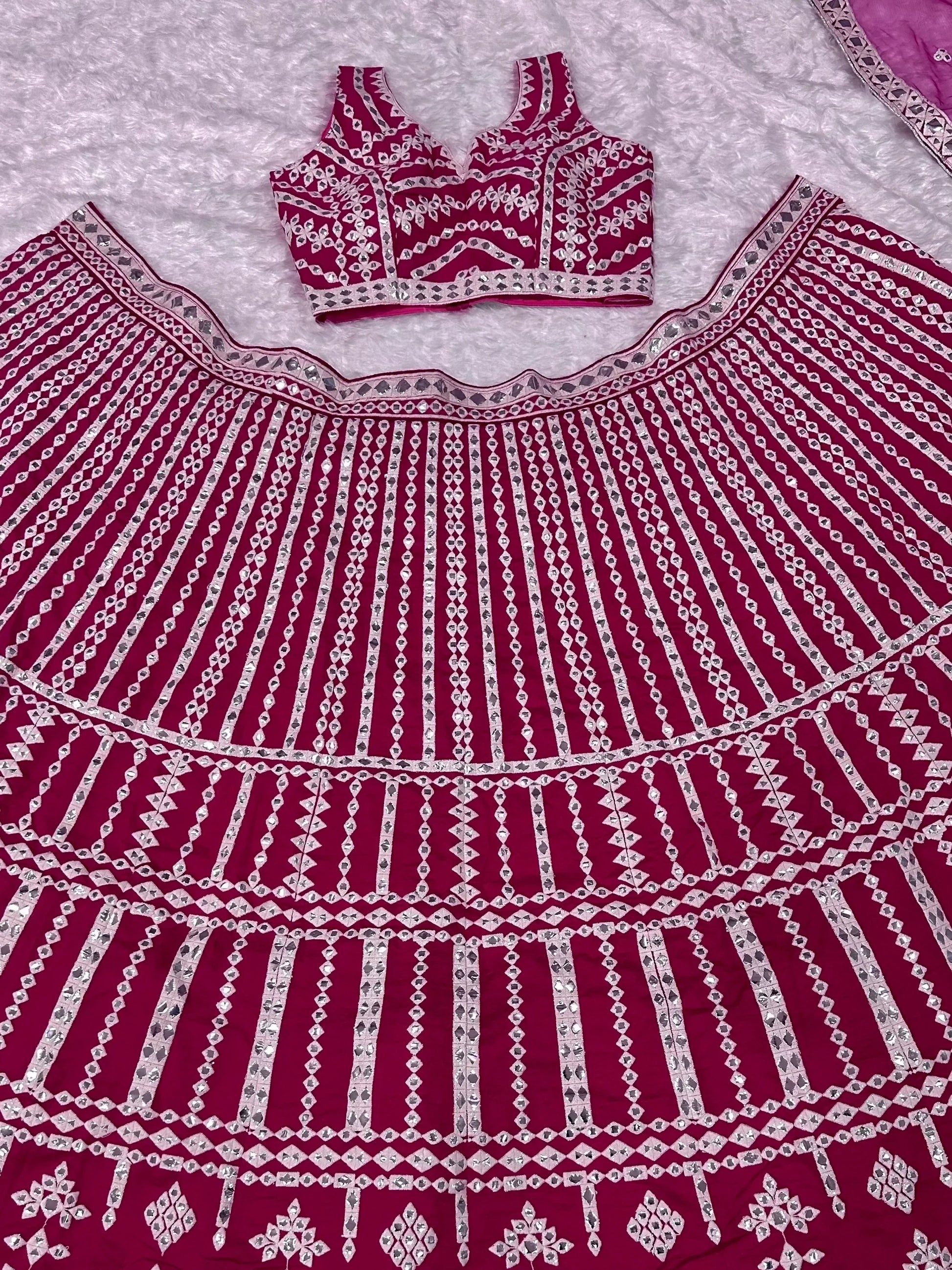 Bewitching Pink Mirror Work Silk Bridesmaid Lehenga Choli With Dupatta - Zeel Clothing