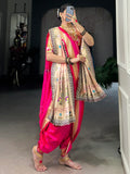 Bewitching Pink Zari Weaving Nauvari Wedding Wear Saree With Dupatta - Zeel Clothing