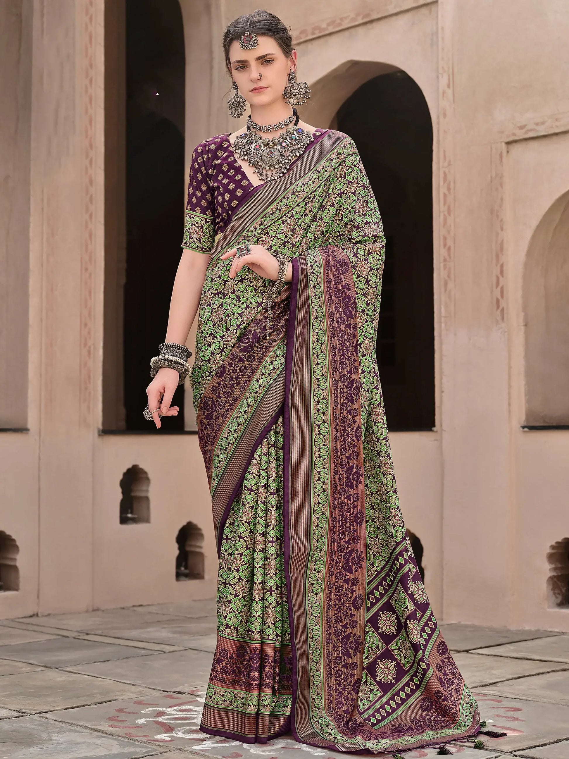 Bewitching Purple Digital Printed Silk Festival Wear Saree With Blouse - Zeel Clothing