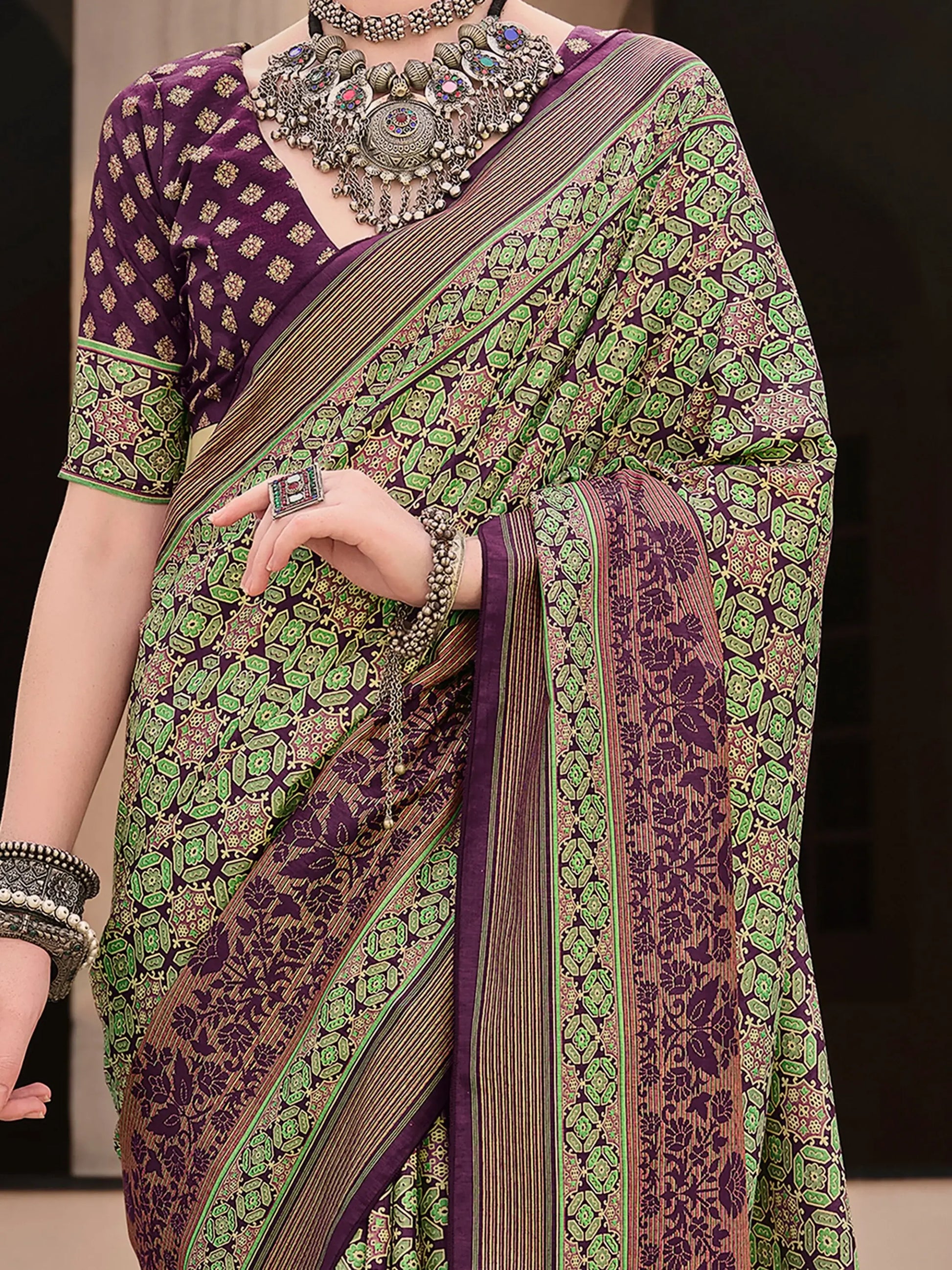 Bewitching Purple Digital Printed Silk Festival Wear Saree With Blouse - Zeel Clothing
