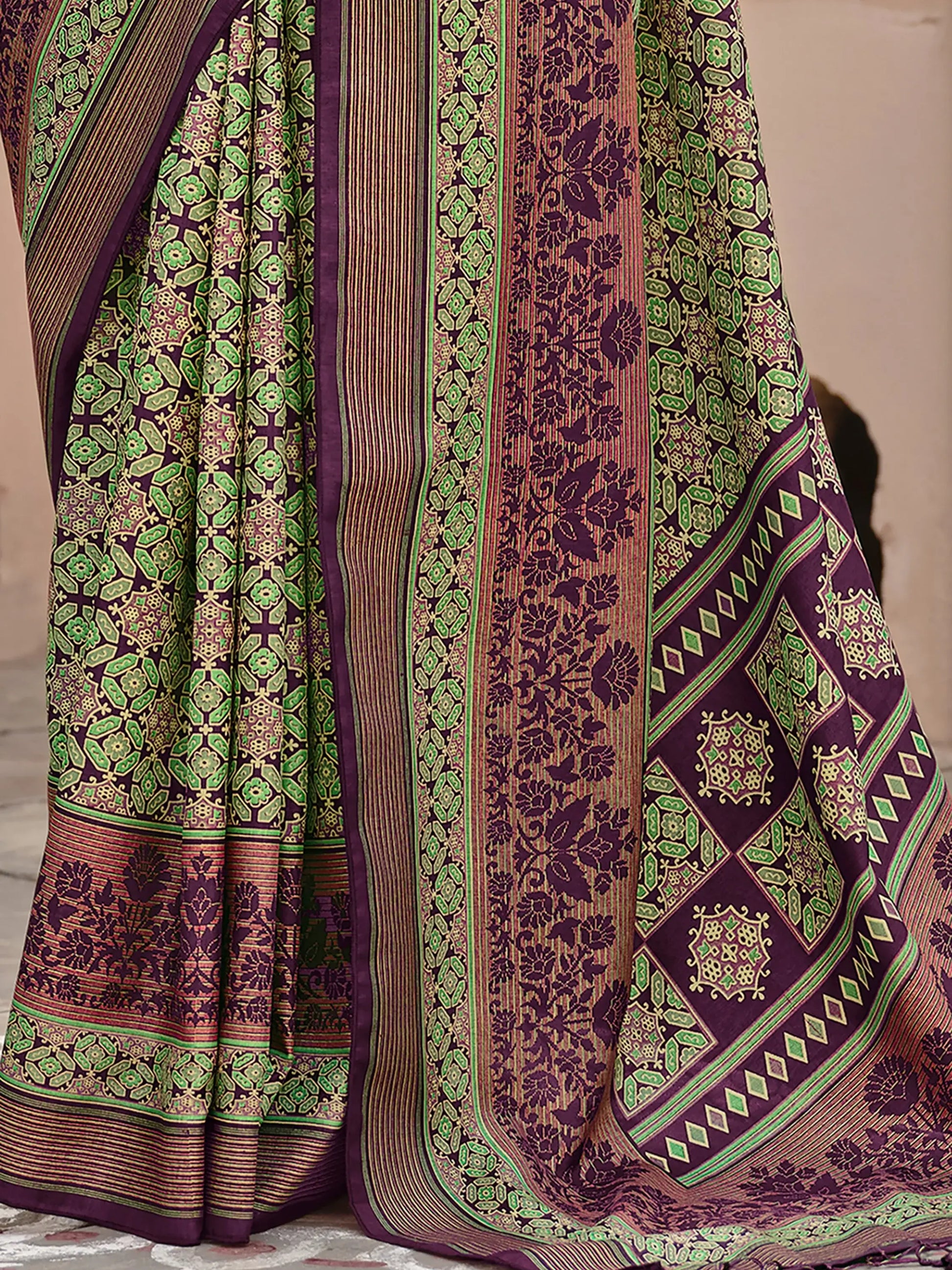 Bewitching Purple Digital Printed Silk Festival Wear Saree With Blouse - Zeel Clothing