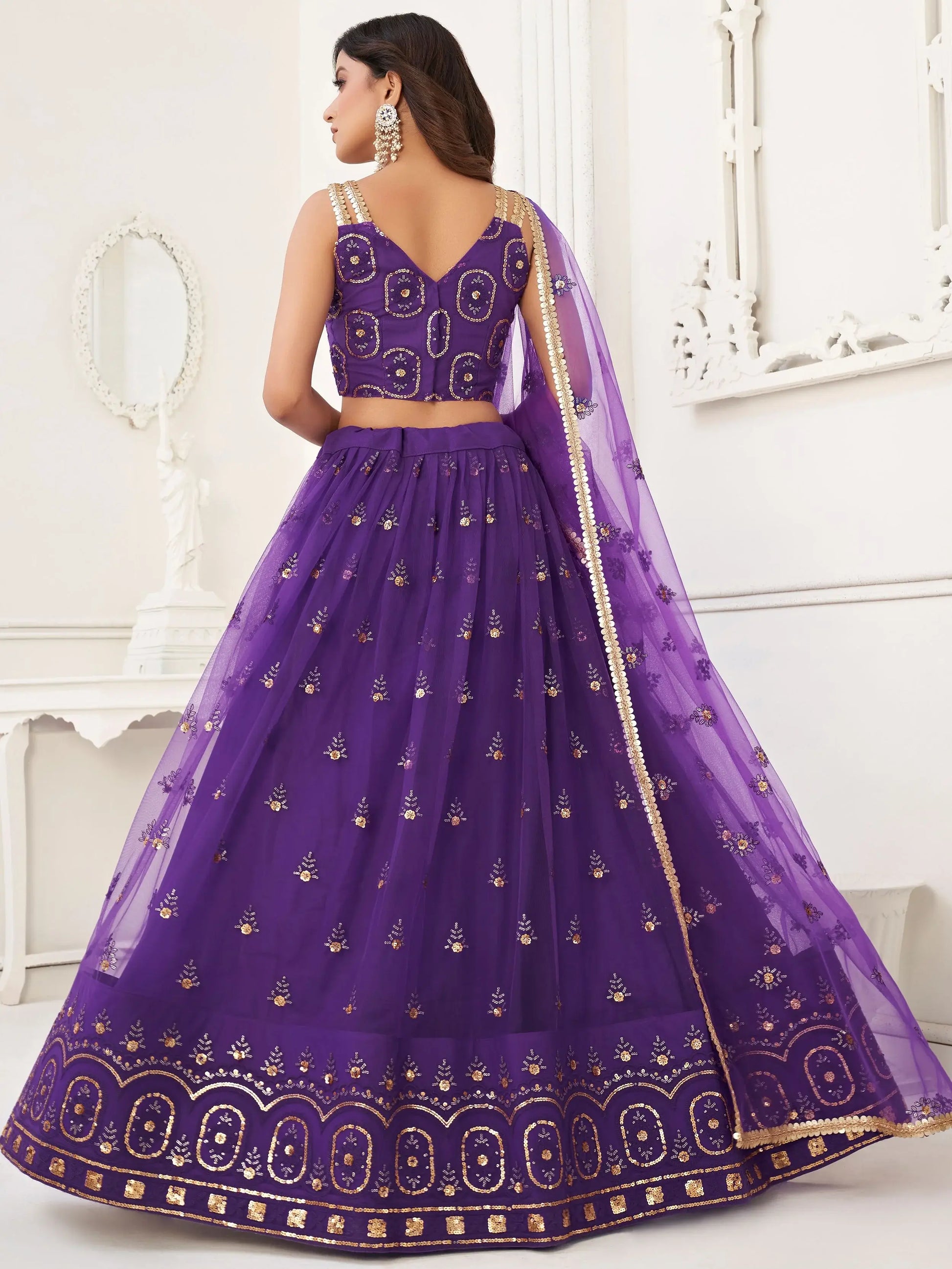 Bewitching Purple Sequins Net Sangeet Wear Lehenga Choli - Zeel Clothing