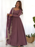 Bewitching Purple Silk Festival Wear Anarkali Gown With Dupatta