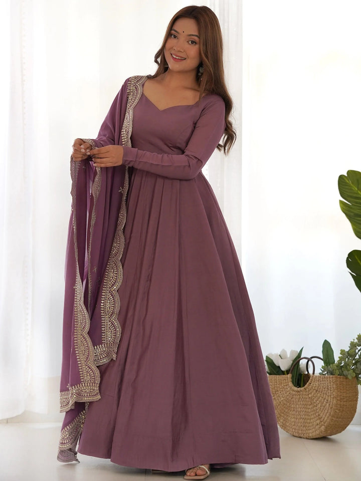 Bewitching Purple Silk Festival Wear Anarkali Gown With Dupatta
