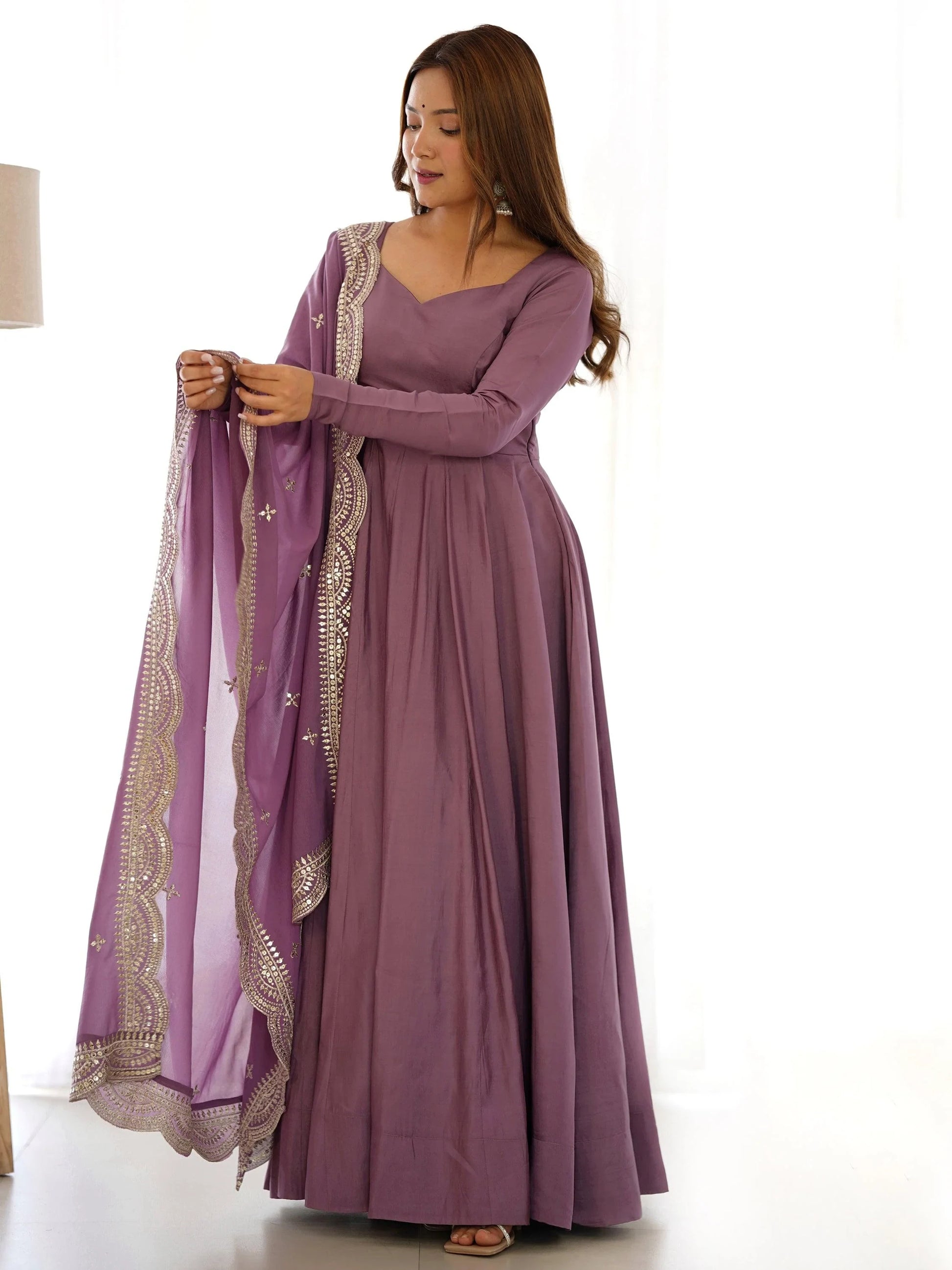 Bewitching Purple Silk Festival Wear Anarkali Gown With Dupatta