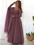 Bewitching Purple Silk Festival Wear Anarkali Gown With Dupatta