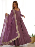 Bewitching Purple Silk Festival Wear Anarkali Gown With Dupatta
