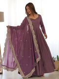 Bewitching Purple Silk Festival Wear Anarkali Gown With Dupatta