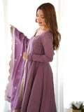 Bewitching Purple Silk Festival Wear Anarkali Gown With Dupatta