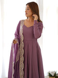 Bewitching Purple Silk Festival Wear Anarkali Gown With Dupatta