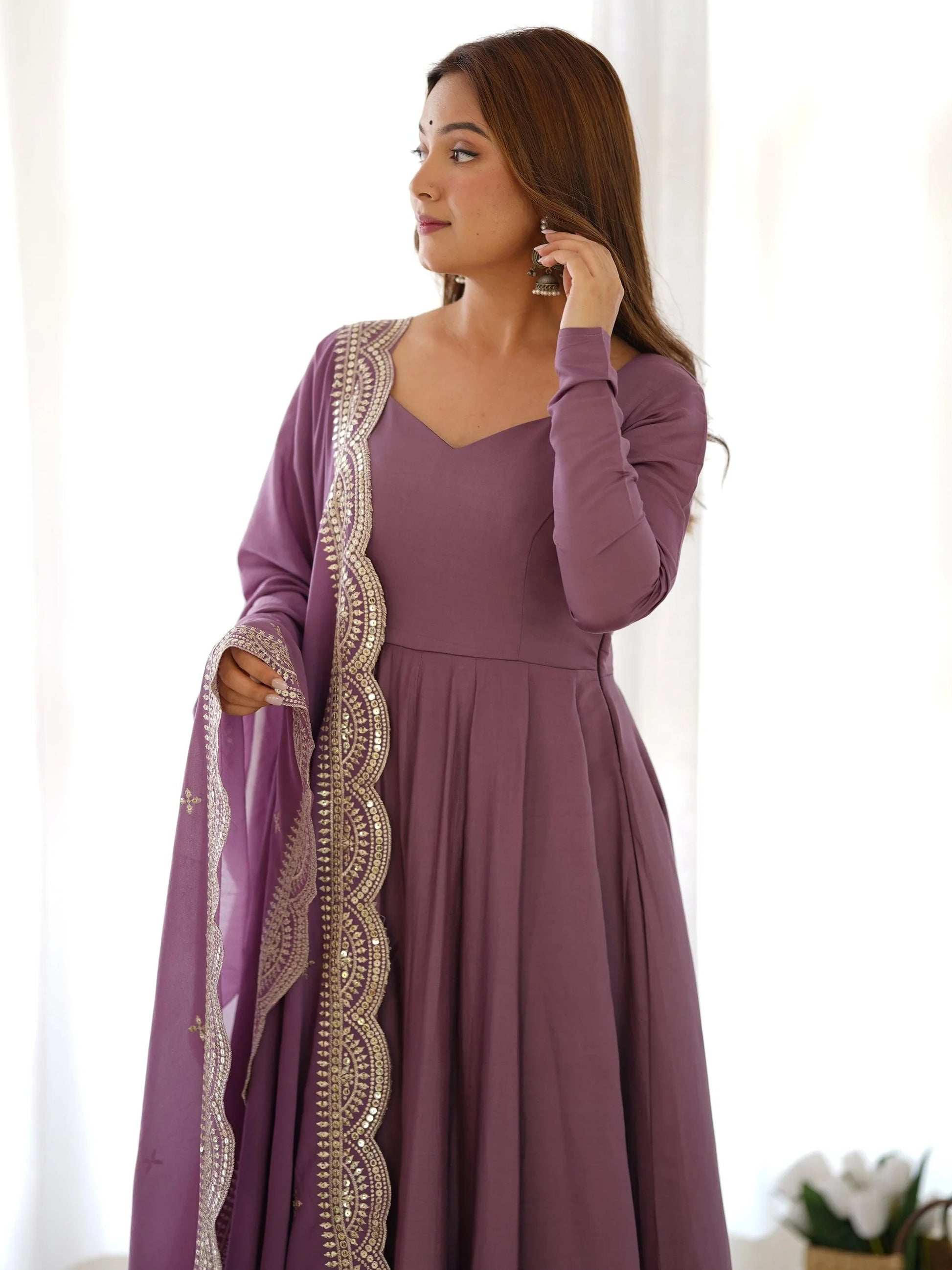 Bewitching Purple Silk Festival Wear Anarkali Gown With Dupatta