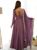Bewitching Purple Silk Festival Wear Anarkali Gown With Dupatta