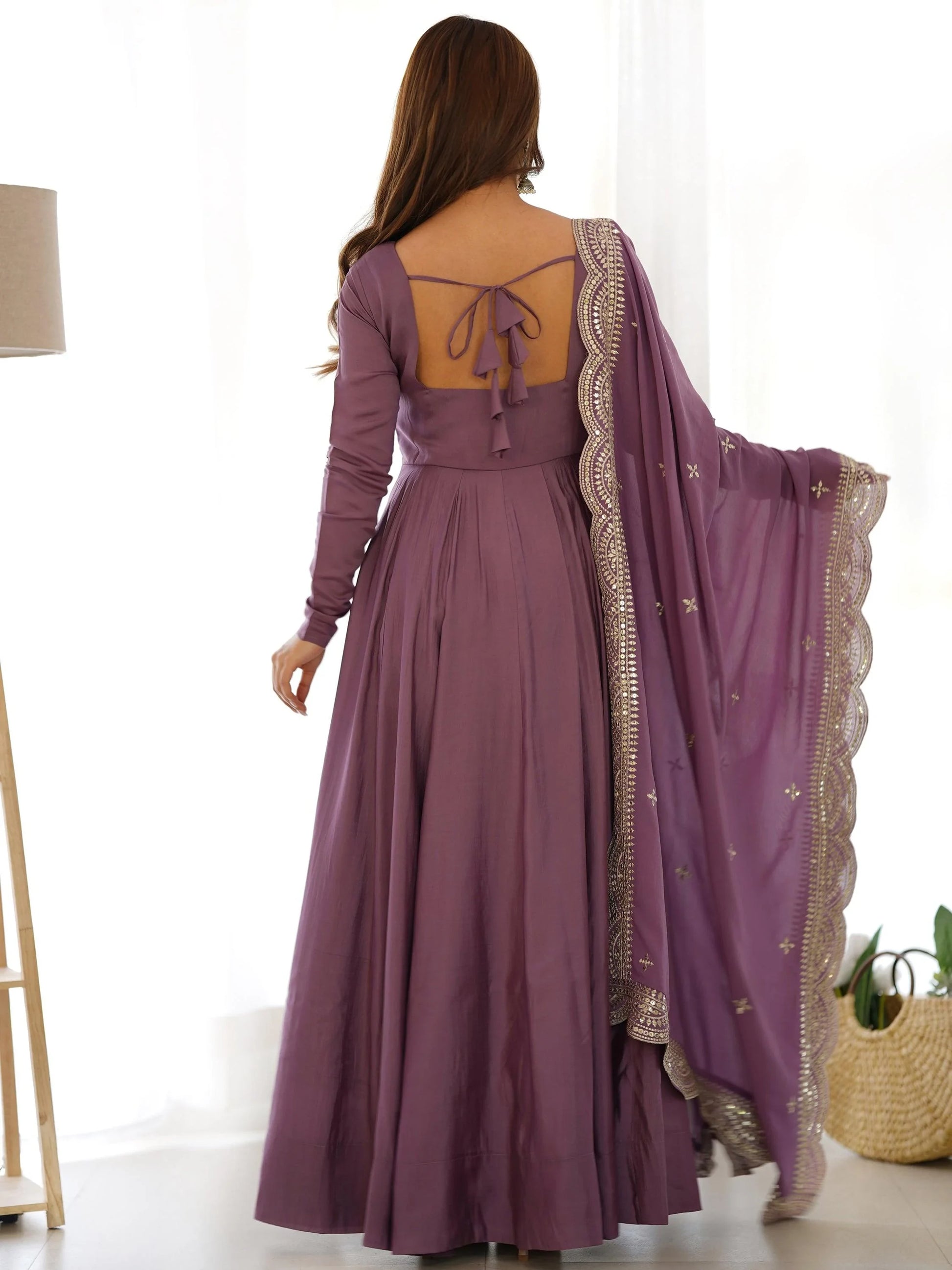 Bewitching Purple Silk Festival Wear Anarkali Gown With Dupatta