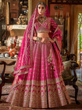 Bewitching Rani Pink Embroidered Silk Bridal Lehenga Choli With Double Dupatta