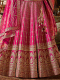 Bewitching Rani Pink Embroidered Silk Bridal Lehenga Choli With Double Dupatta