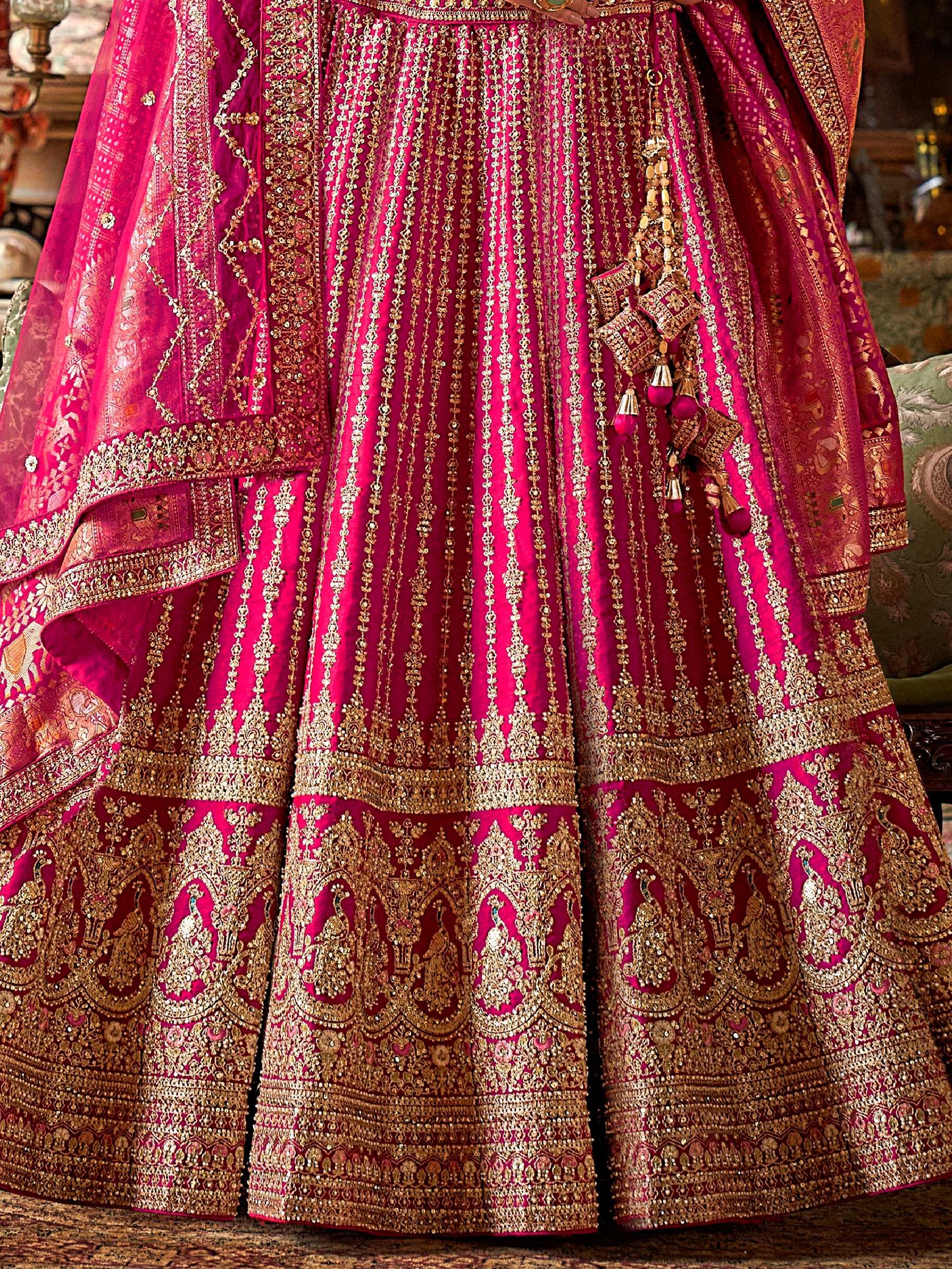 Bewitching Rani Pink Embroidered Silk Bridal Lehenga Choli With Double Dupatta