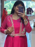 Bewitching Rani Pink Sequins Georgette Event Wear Gown With Koti - Zeel Clothing