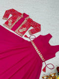 Bewitching Rani Pink Sequins Georgette Event Wear Gown With Koti - Zeel Clothing